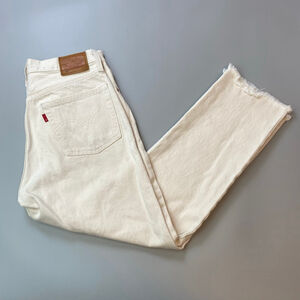 Women's Levi's 501 W27 Cream Ankle Cropped Jeans Red Tab Blank